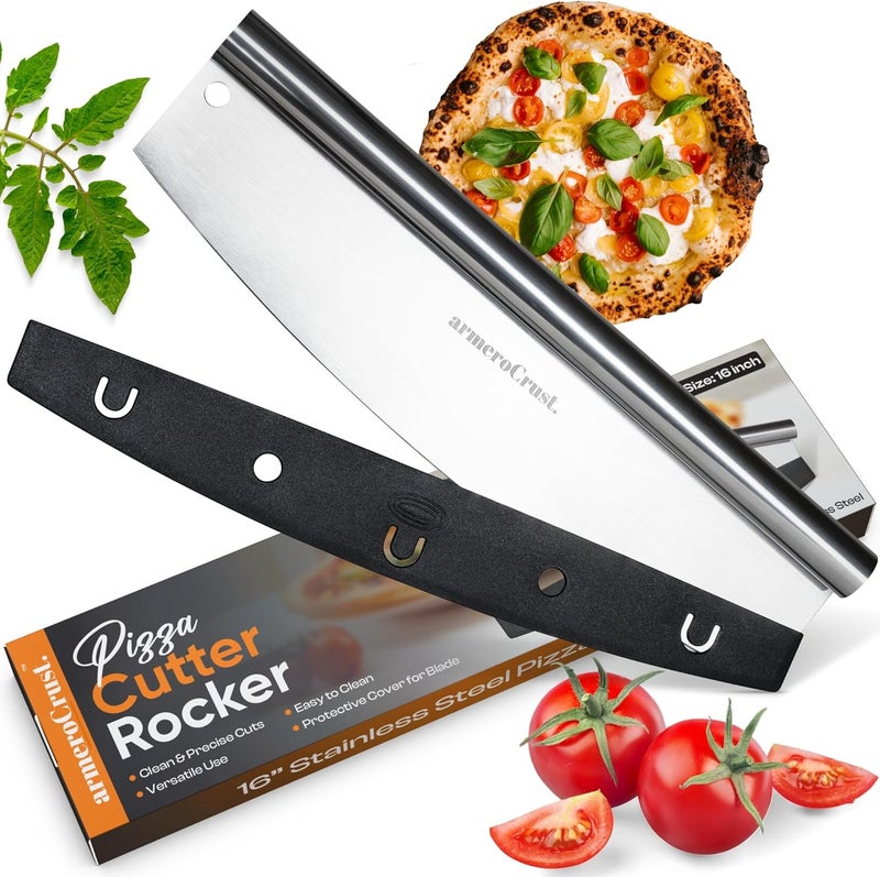armeroCrust 16 Inch Pizza Cutter Rocker Blade - Easy Slicing - Premium Finish Pizza Slicer with Time Saving Pizza Cutter Rocker Design - Image 1